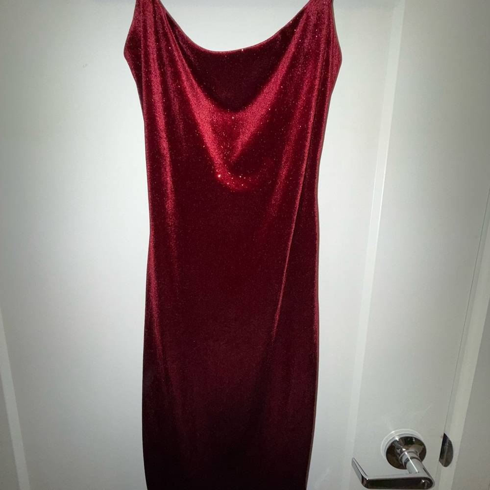 B Darlin Red Slip Dress Cowl Neck Sleeveless